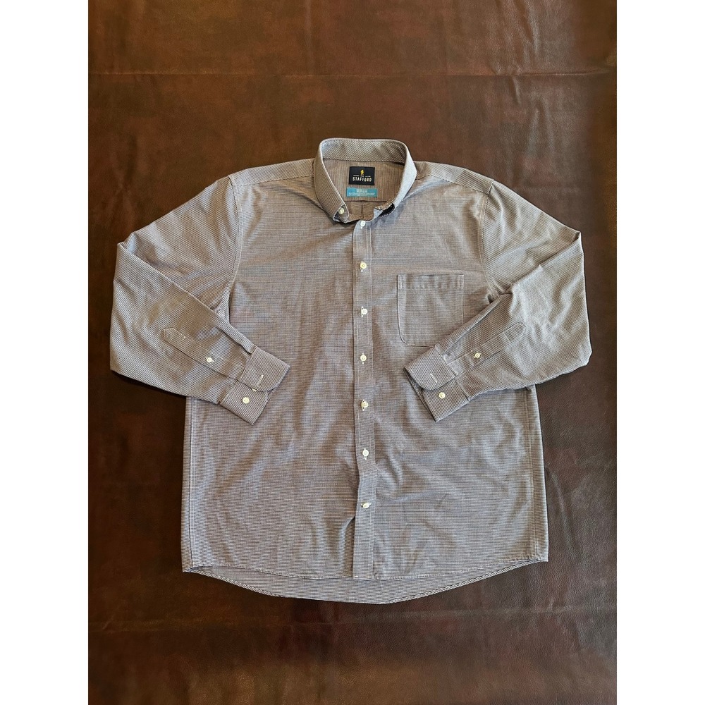 Stafford Coolmax Mens Navy White Micro Houndstooth Button Down Shirt XL